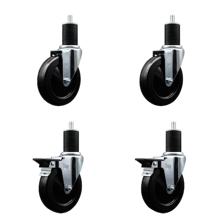 Service Caster 5'' Soft Rubber Wheel Swivel 1-3/4'' Expanding Stem Caster Set 2 Brakes, 4PK SCC-EX20S514-SRS-2-PLB-2-134